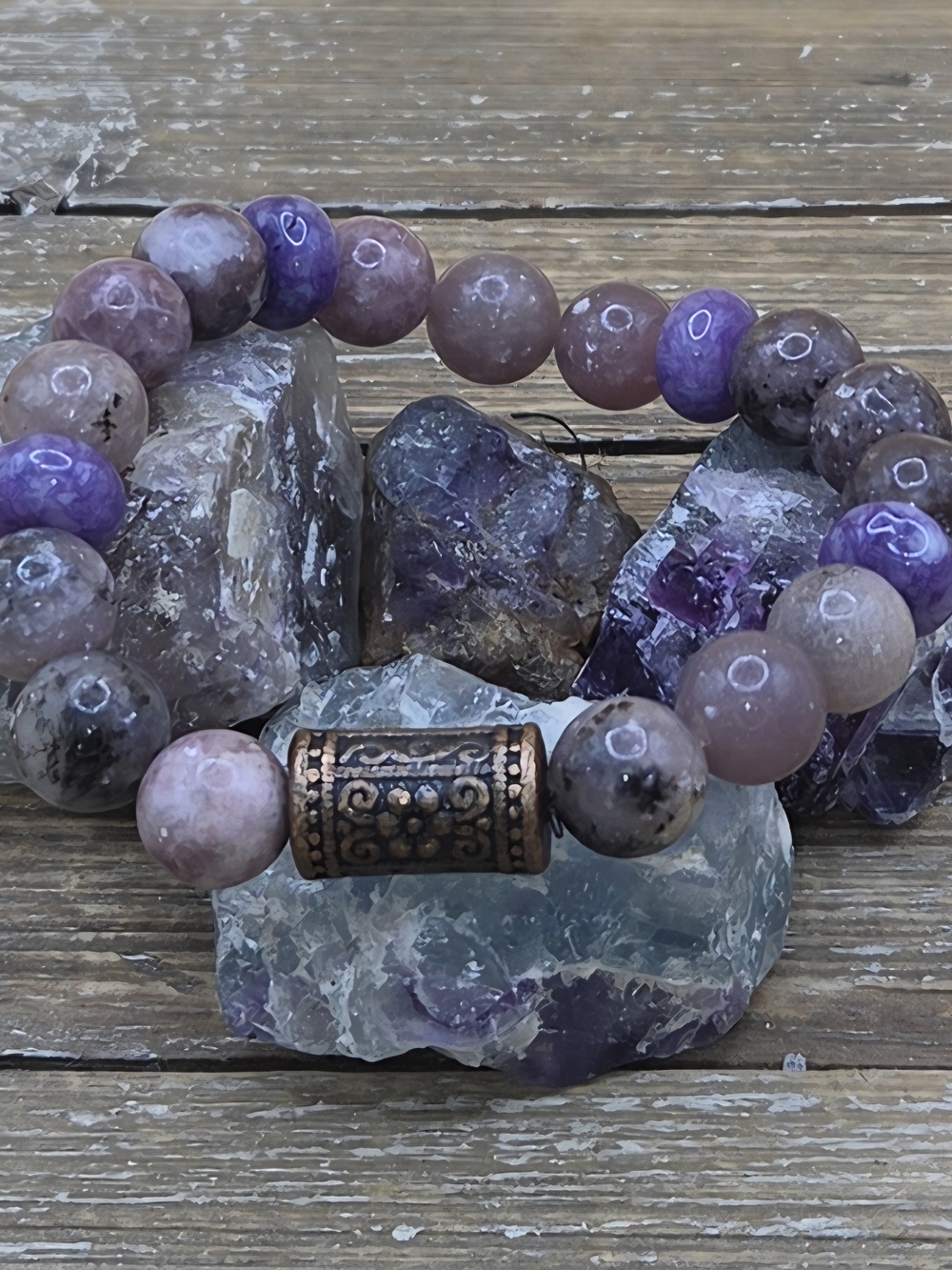 Lepidolite, Charoite and Copper Beaded Bracelet